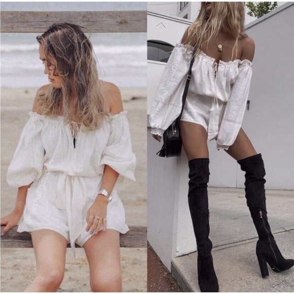 SPELL White Linen Romper | Size XS | NWT | Boho Luxe White Lace Playsuit - Picture 1 of 16